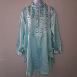 Vintage 1980s Jessica Taylor Satin Long Sleeve Nightgown Dress